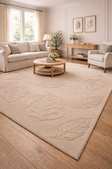 Hand Tufted Loop & Cut Pile Leaf Design Rug – Modern Textured Wool Carpet 8×10