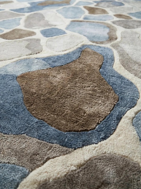 Hand Tufted Wool Pebble Pattern Rug, Modern Neutral Blue Brown Area Rug 9x12 Lar gallery