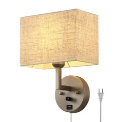 Plug in Wall Sconce with Dimmer Switch and USB Port，1-Light 9.5“Rectangular L…