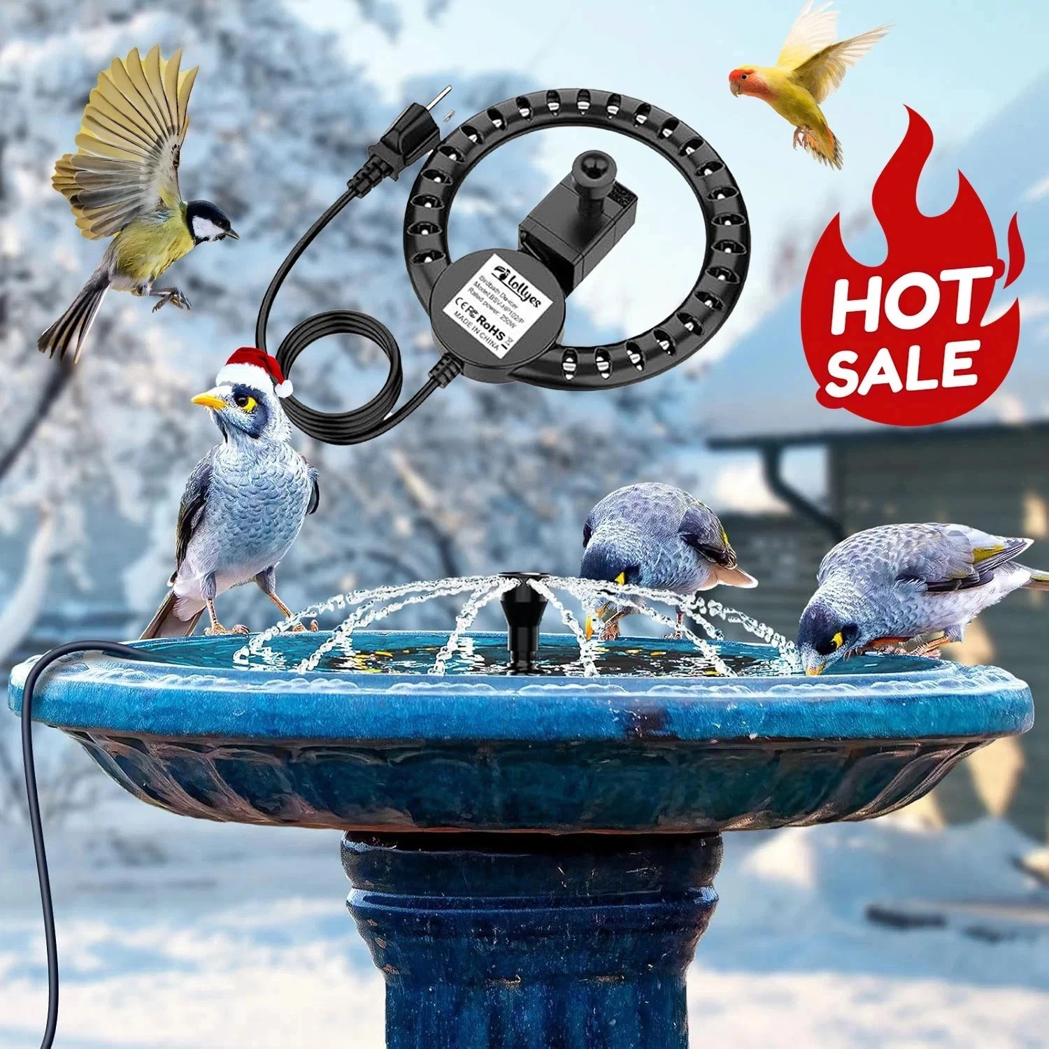 250W HEATED BIRD BATH OUTDOOR WINTER BIRDBATH HEATER with PUMP THERMOSTATIC HEAT gallery