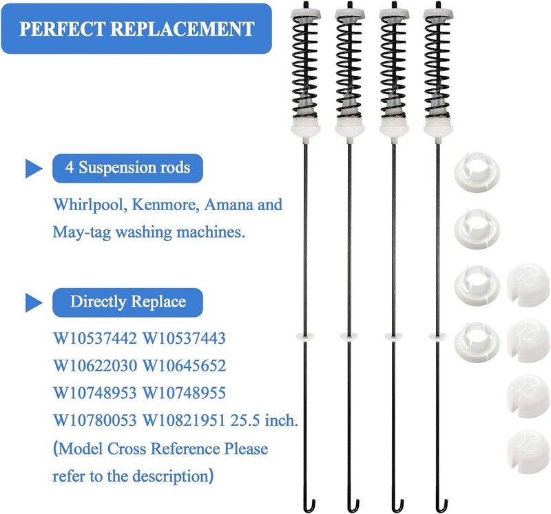 4-PCS Suspension Rods Kit for Whirlpool WTW4800BQ0 WTW4800BQ1 WET4027HW0 gallery