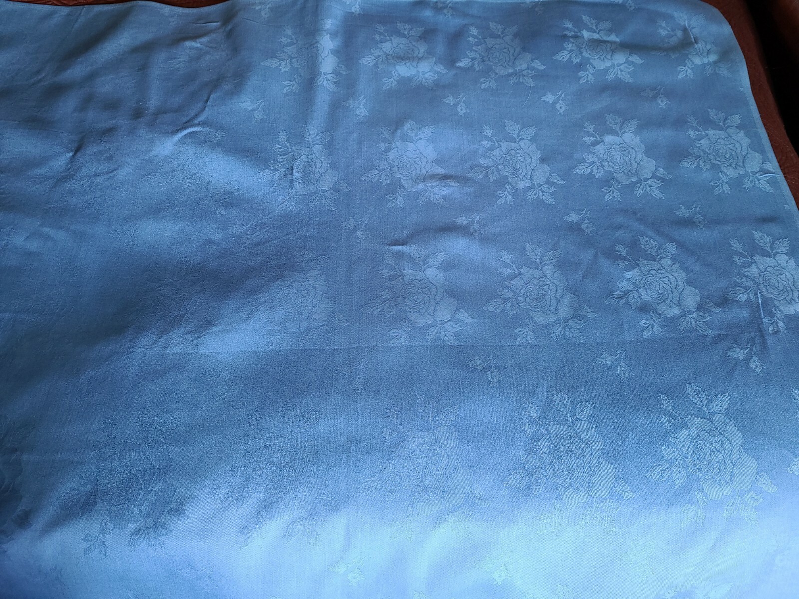 Roses Medium Cadet Blue Ascot Damask Tablecloth 45" Square Artex 100% Cotton gallery