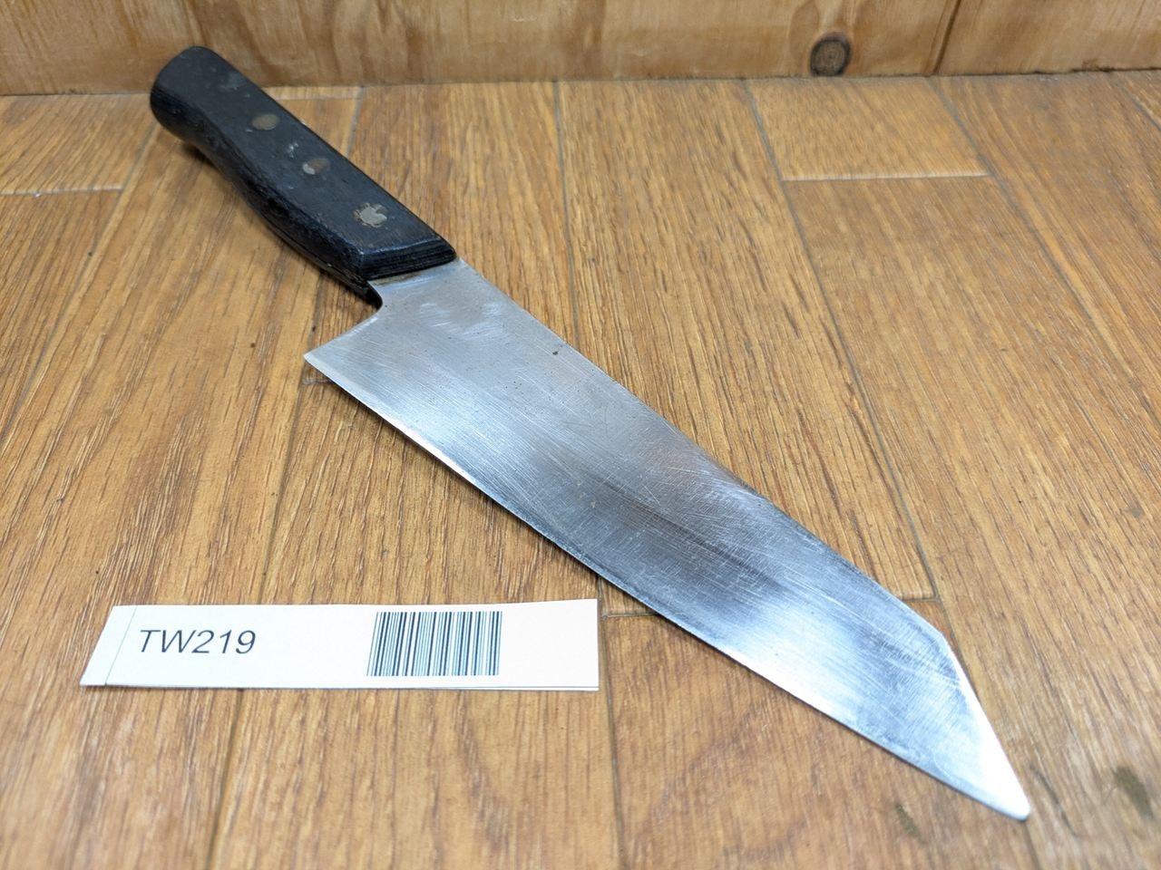 DAMAGED Japanese Chef's Kitchen Knife SANTOKU OLD SILVER STEEL 156/282mm TW219 gallery