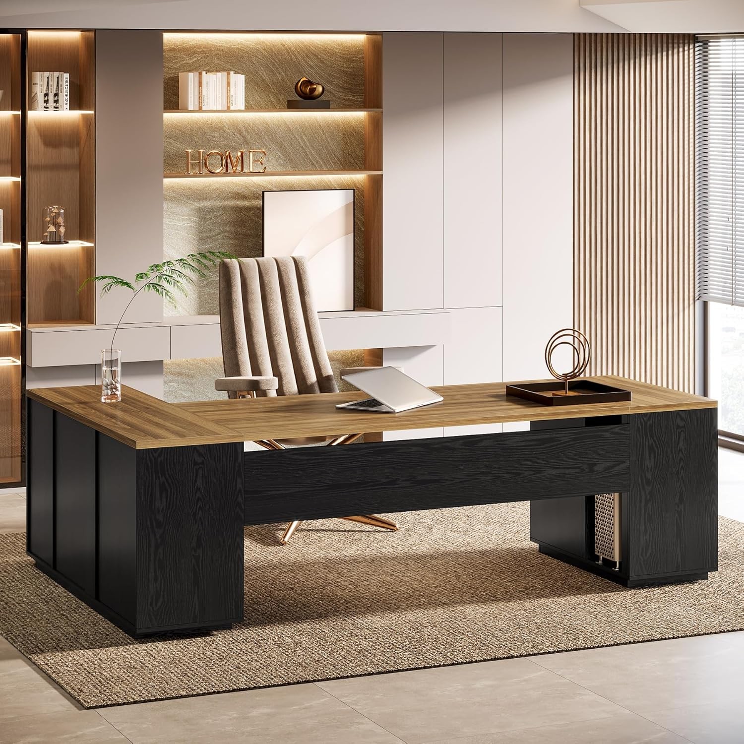 85.8-Inch L-Shaped Executive Desk, Large Office Computer Desk with File Drawers gallery