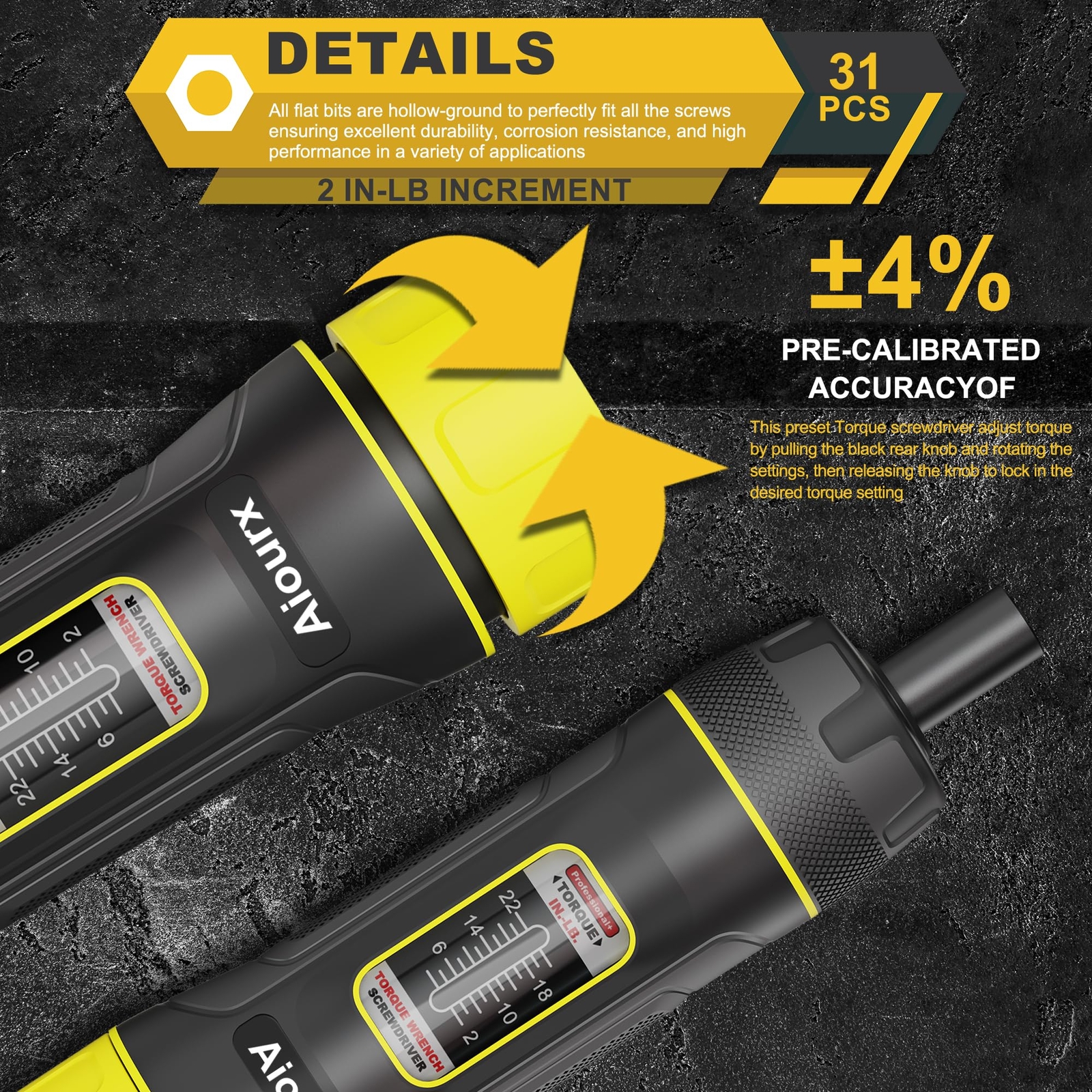 Torque Screwdriver Wrench Set 222 Inch Pounds Lbs 2 Inlb Increment 31 Pcs 1/4" D gallery