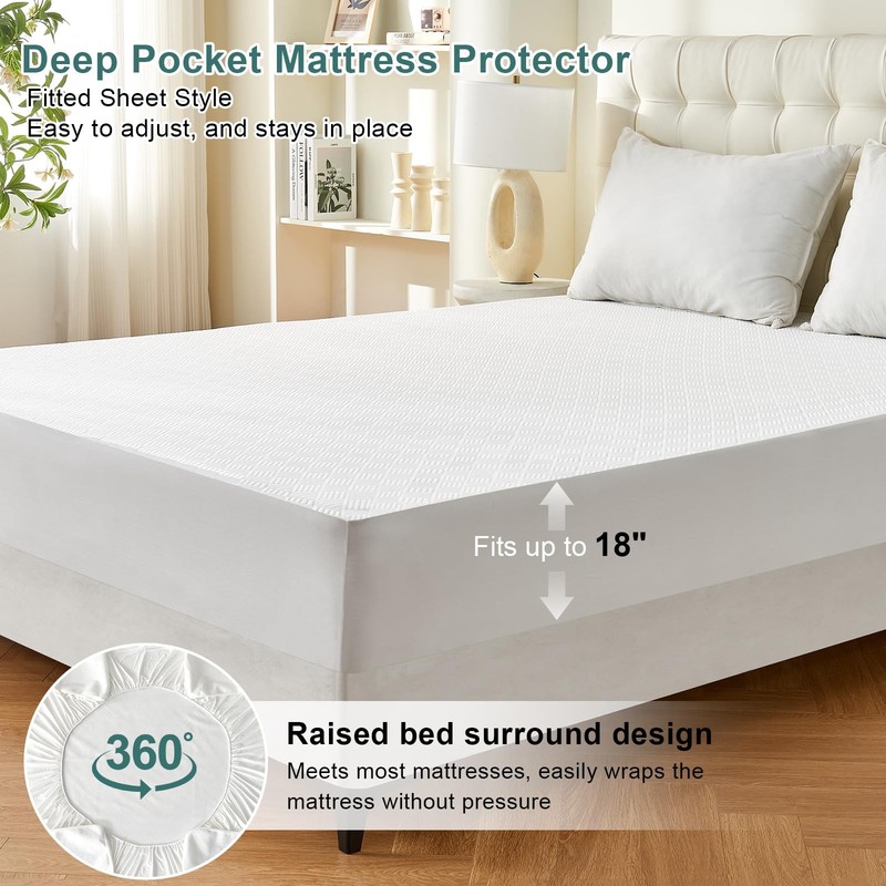 100% Waterproof Queen Mattress Protector, Breathable Cooling 3D Air Fabric Co... gallery