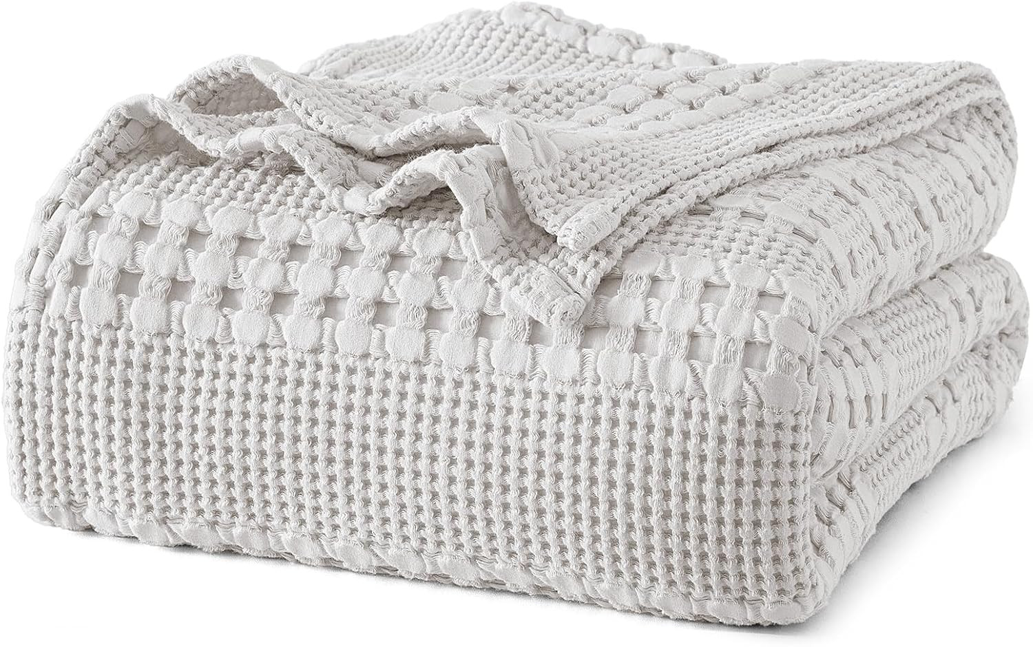 Light Grey 100% Cotton Waffle Weave Queen Blanket - Soft & Cozy Home Decor gallery