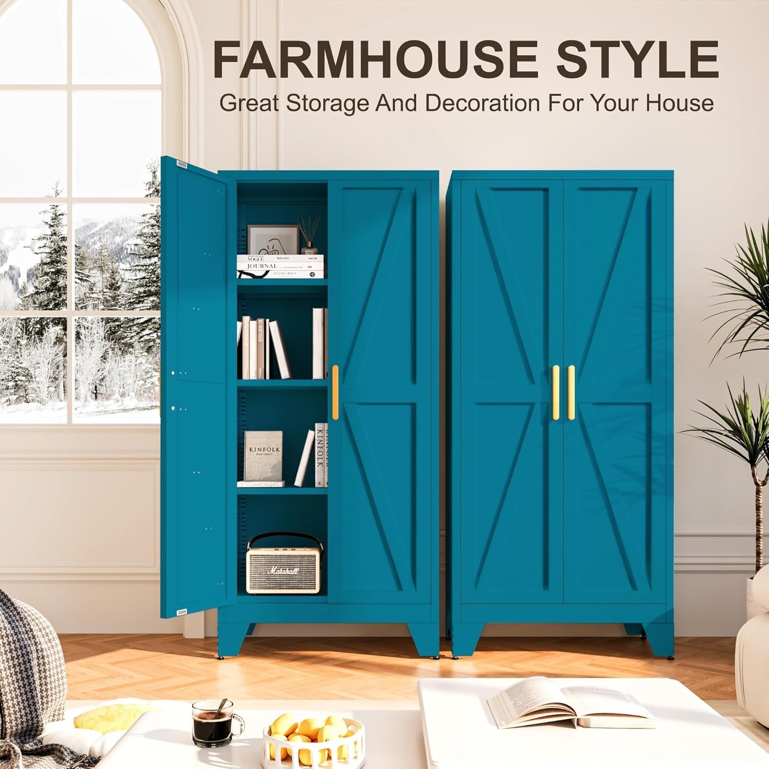 Elegro 4 Tier Kitchen Pantry Metal Storage Cabinet With 2 Doors For Kitchen,61"H gallery