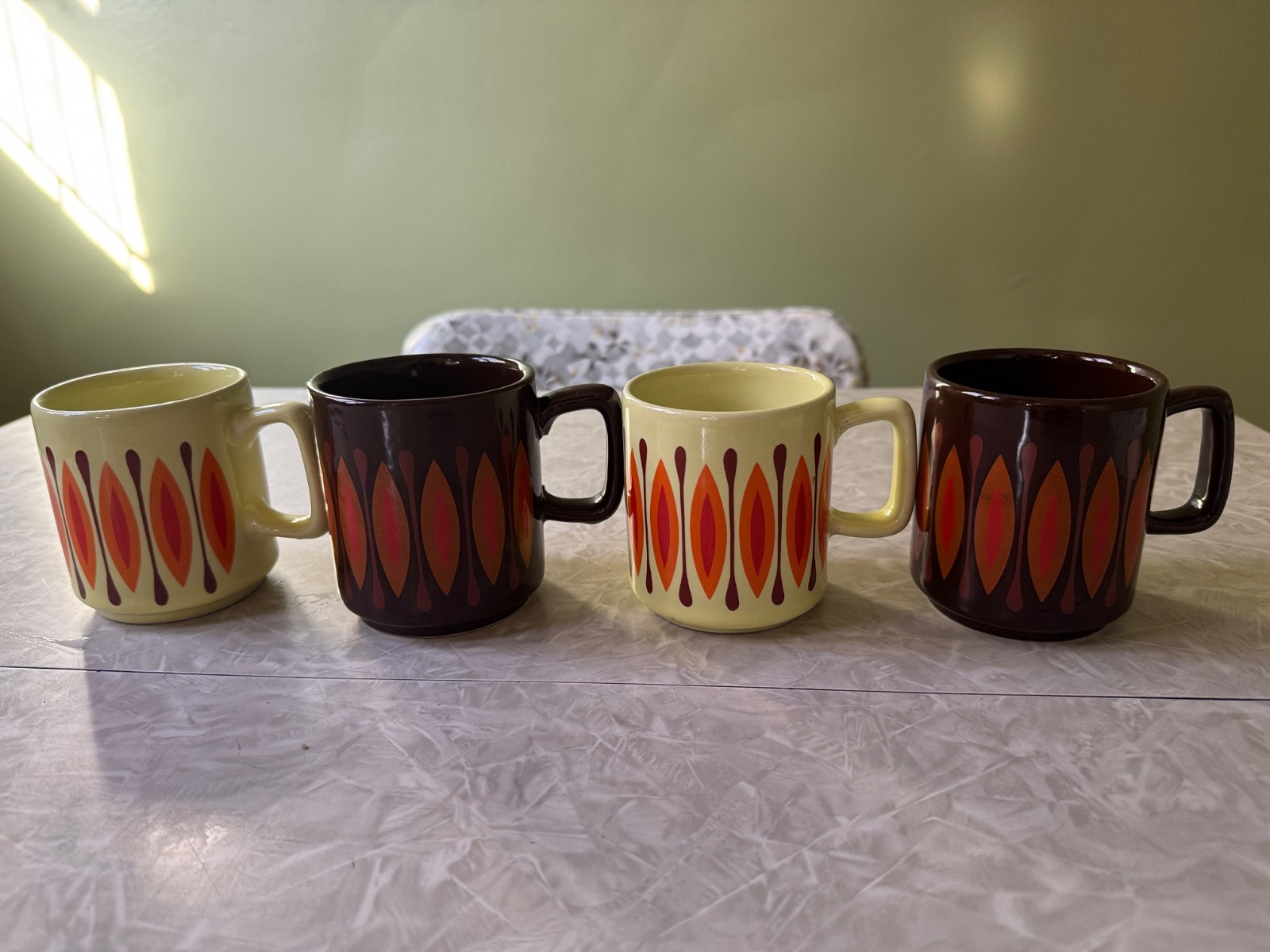 4 Vintage Brown & Yellow Mid Century Style Nerina Louveira Brazil Ceramic Mugs gallery