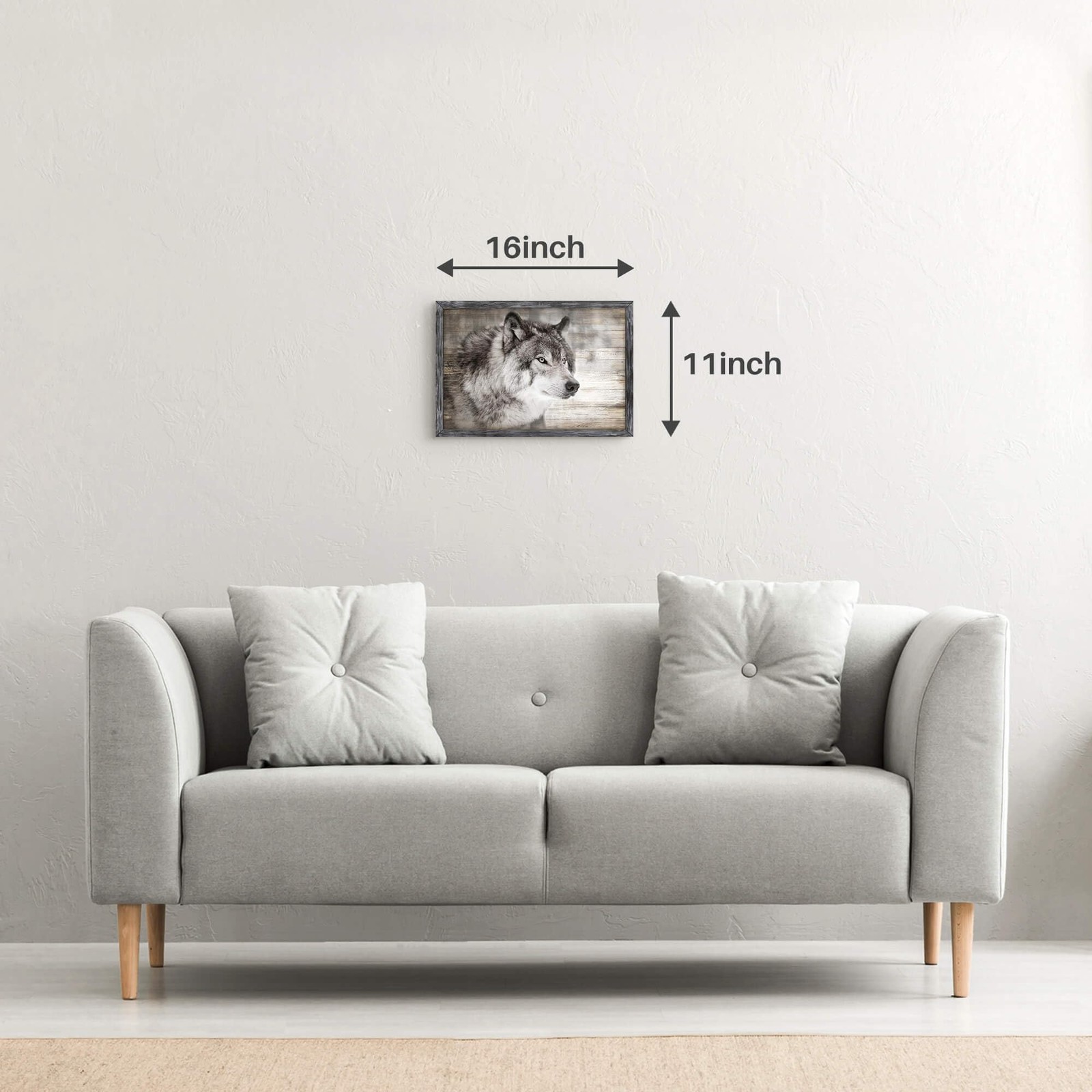 Wolf Framed Wall Art Decor: Modern Wild Animal Wooden Painting Rustic Natural... gallery