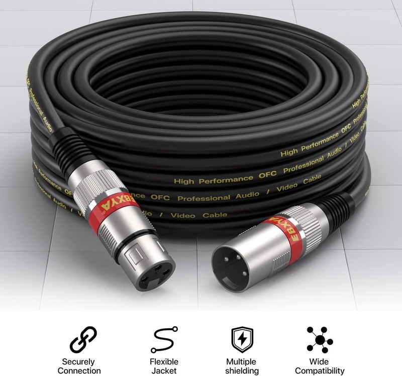 XLR Cable 15FT 4 Pack Premium Balanced 3-Pin Male to Female Mic Cord Black gallery