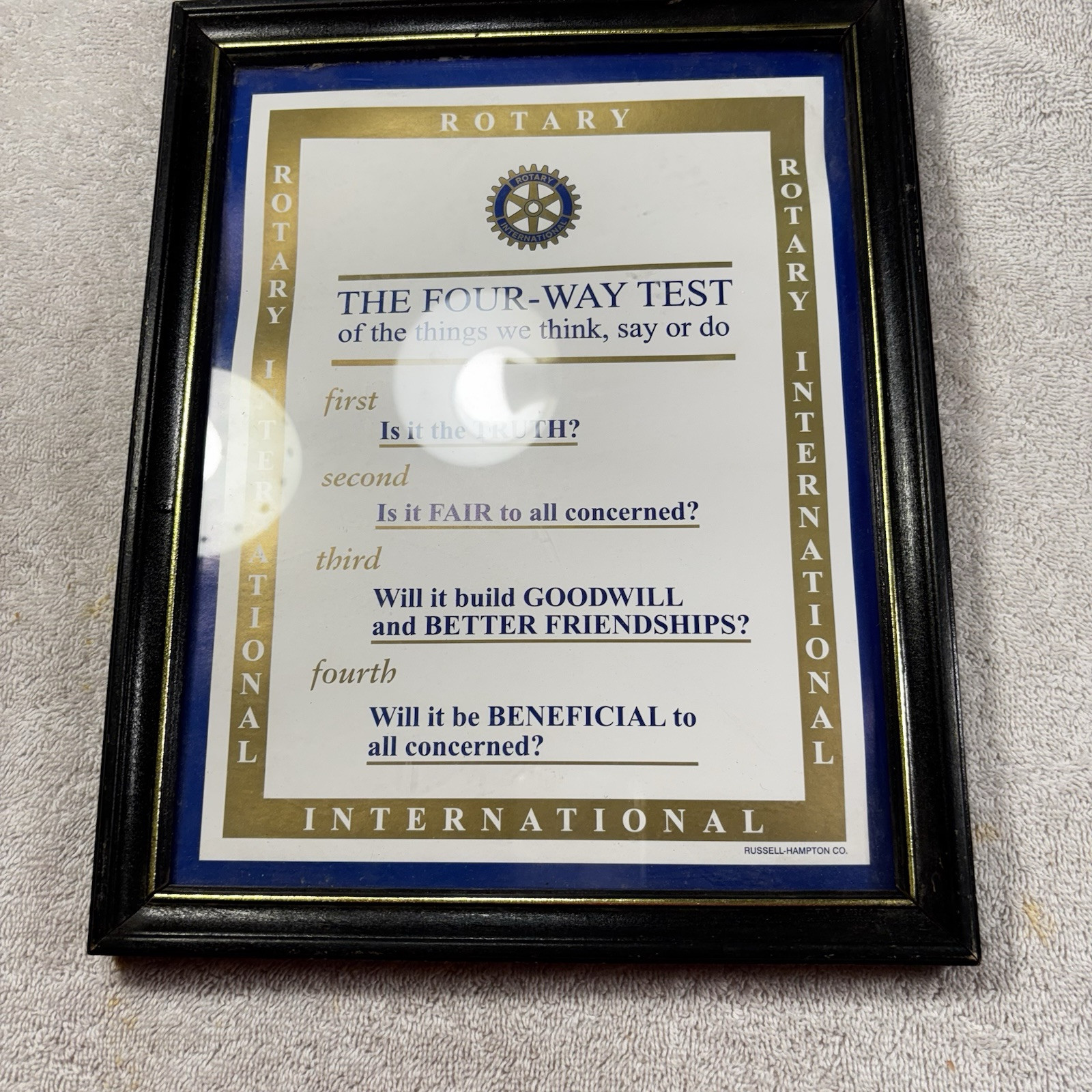 The Four-Way Test Core Values of the Rotary Movement In 8x10 Black Frame Wall gallery