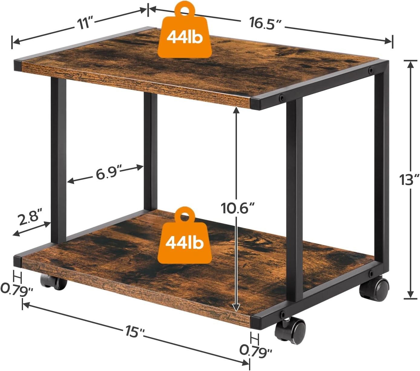 Under Desk Printer Stand 2-Tier Industrial Printer Cart W/ Storage Shelf Mobile gallery