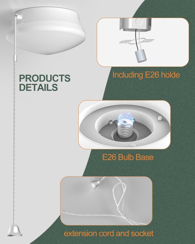 Flush Mount Ceiling Light with Pull Chain Surface Mount LED Light Fixture for... gallery