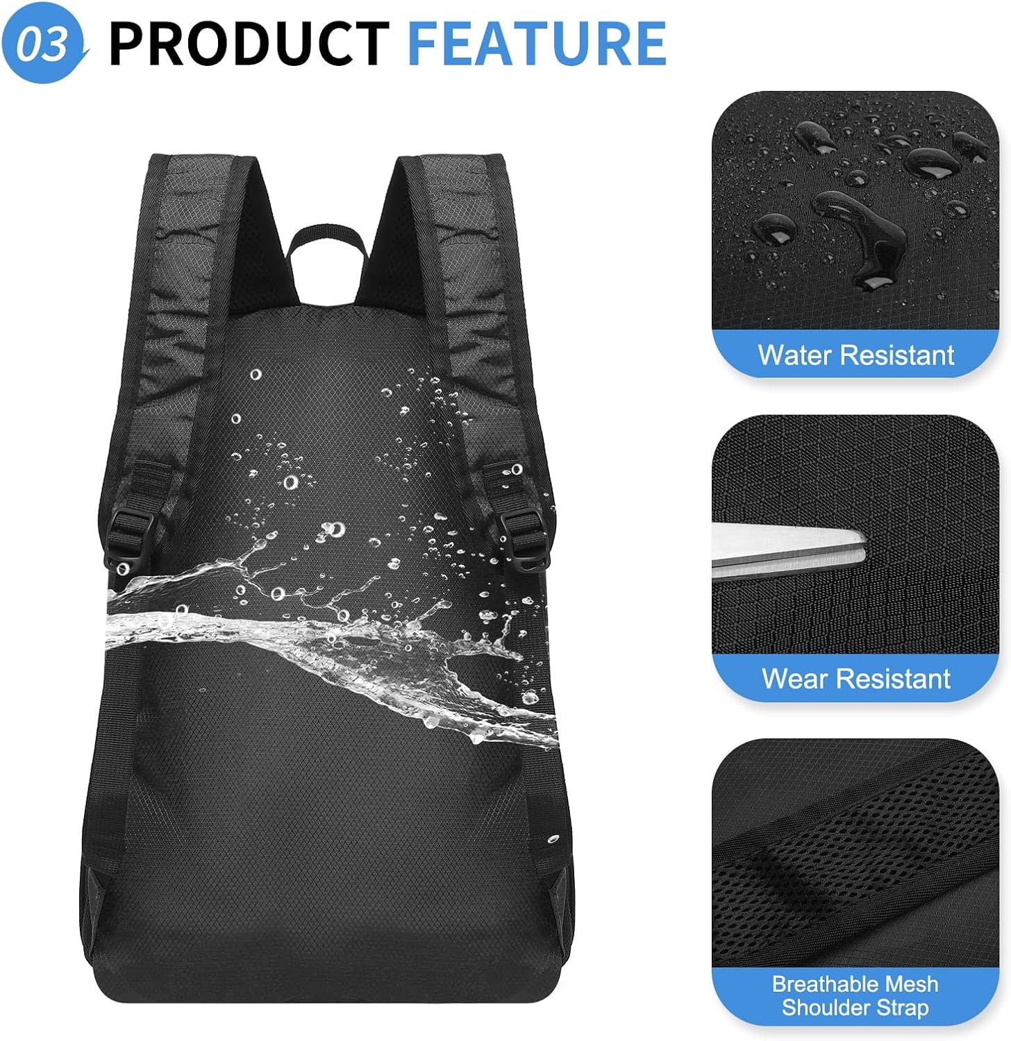 Hiking Daypack Packable, Camping Backpack Water Resistant Lightweight Polyester 4