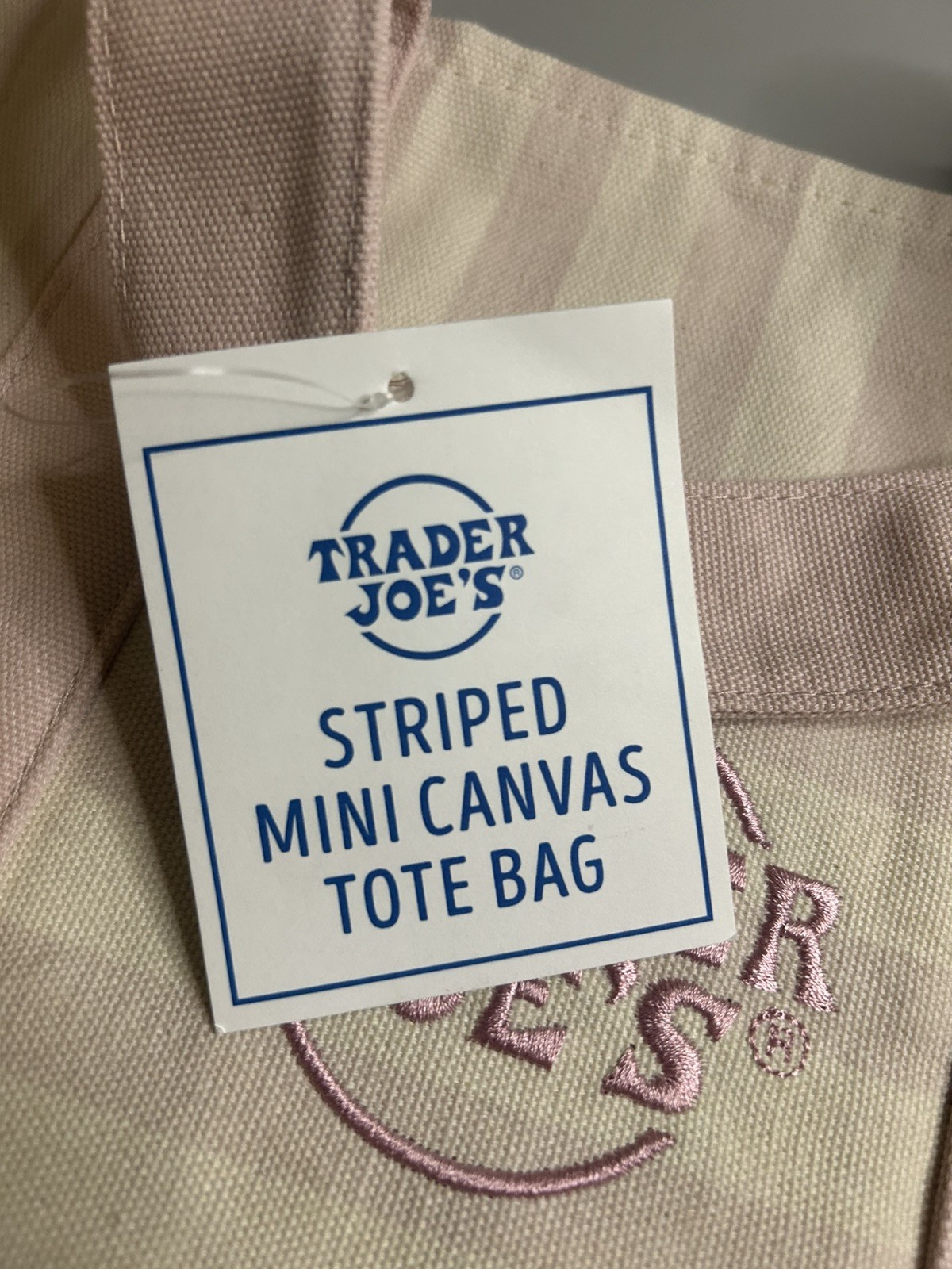 Trader Joe's Limited Mini Canvas Pastel Striped Tote Bag 2026 Pink Brand New gallery