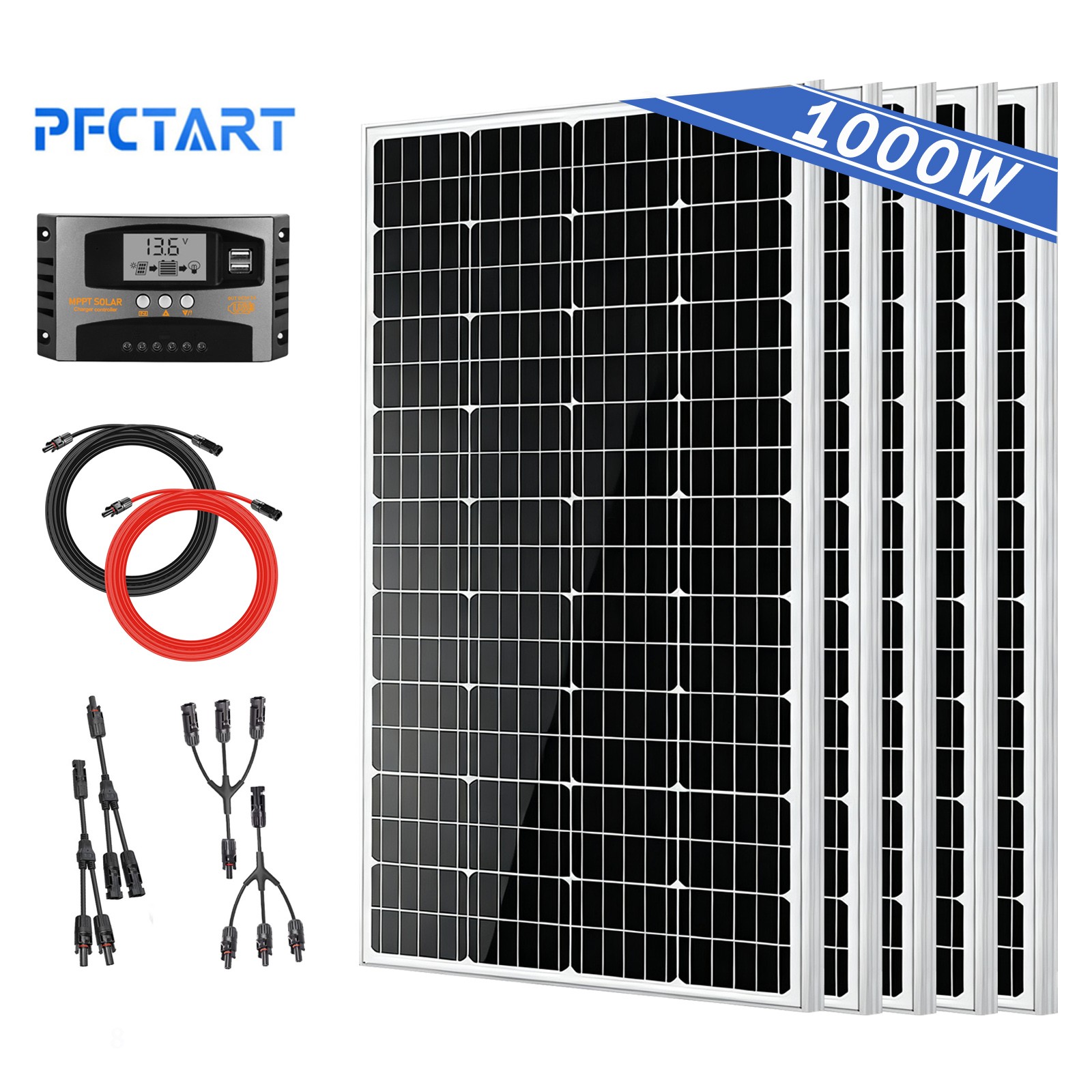 1000 Watts Solar Panel Kit 12V Battery Charger w/Controller Caravan Boat RV Home gallery