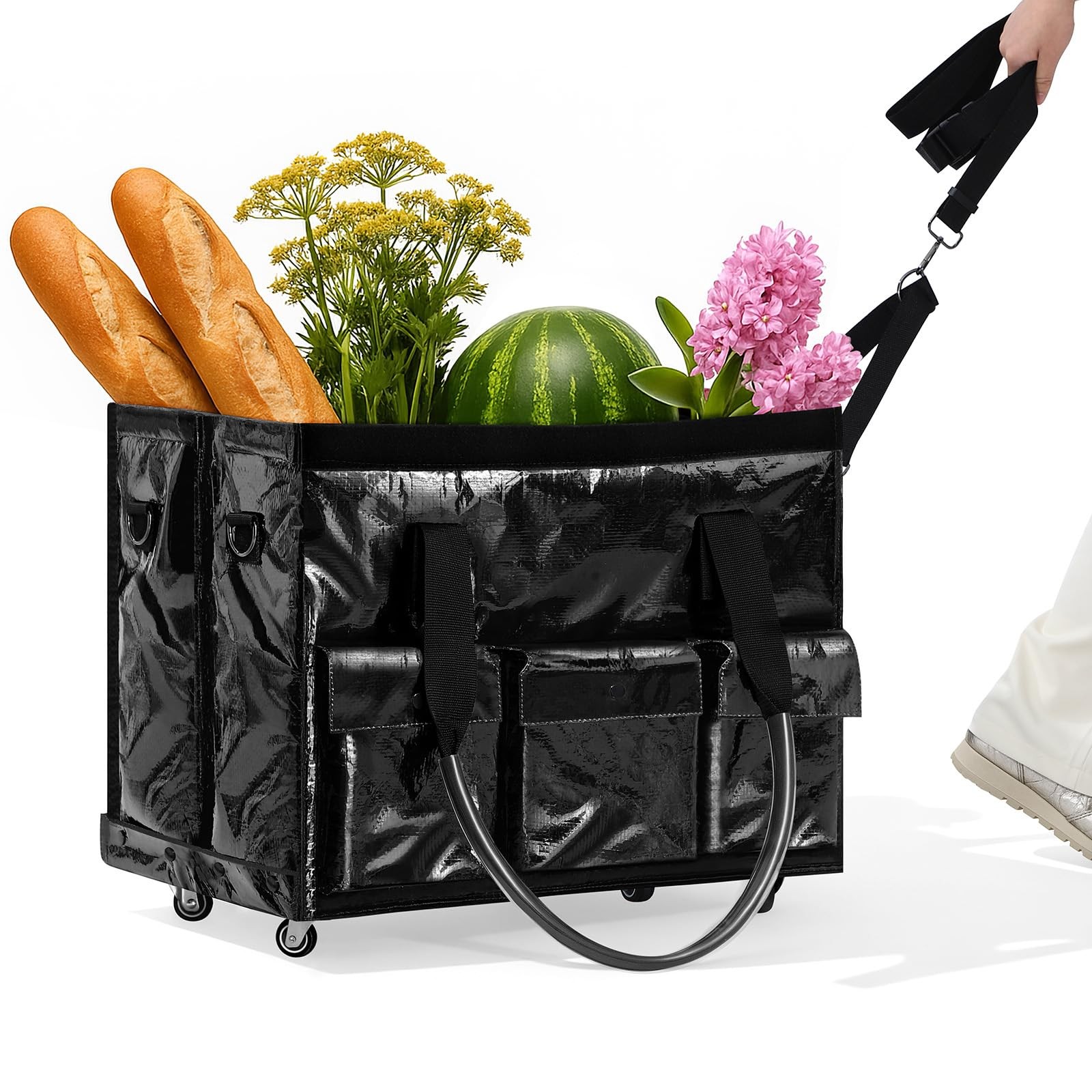 Reusable Grocery Bag on Wheels, 105L Foldable Rolling Tote, Shopping Trolley ... gallery