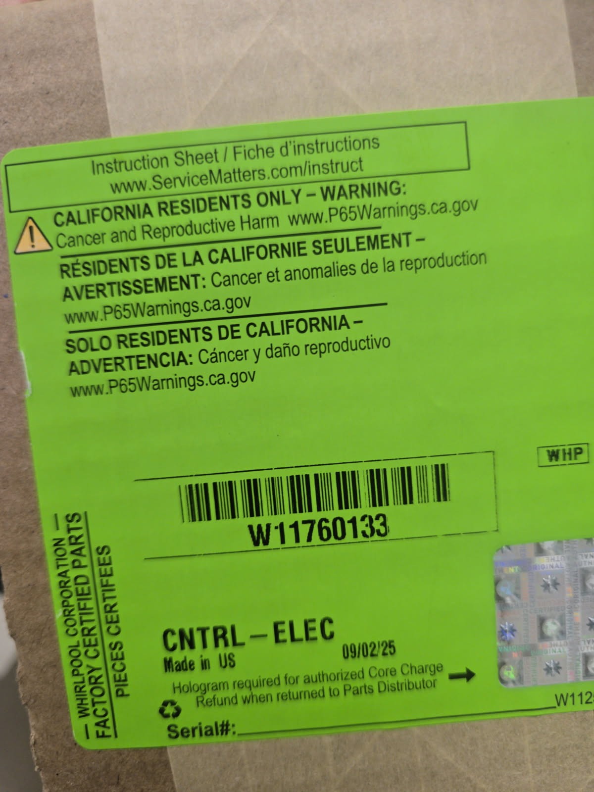 Brand New!! Whirlpool Refrigerator Control Board Part# W11760133 gallery