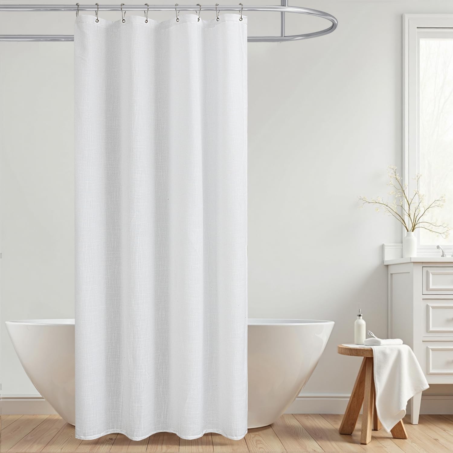 KOUFALL Waterproof White Fabric Shower Curtain 54x78 Inch Mildew Resistant gallery