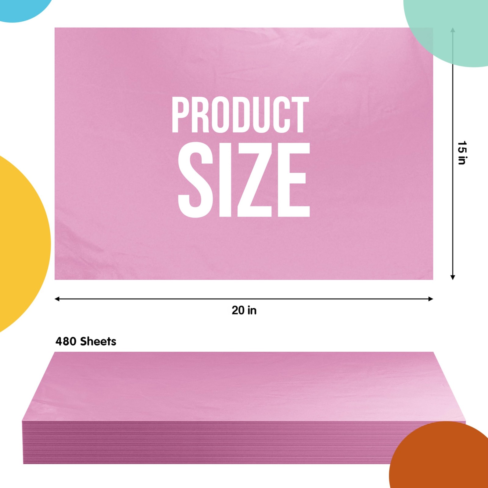 Party Solids Pink Tissue Paper for Gift Bags - 15" X 20" Bulk x 20", gallery