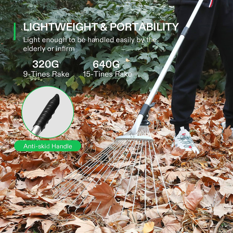 2-Piece Leaf Rake Set - Adjustable Garden/Camping Rake with 15/9 Tines, Collapsi gallery
