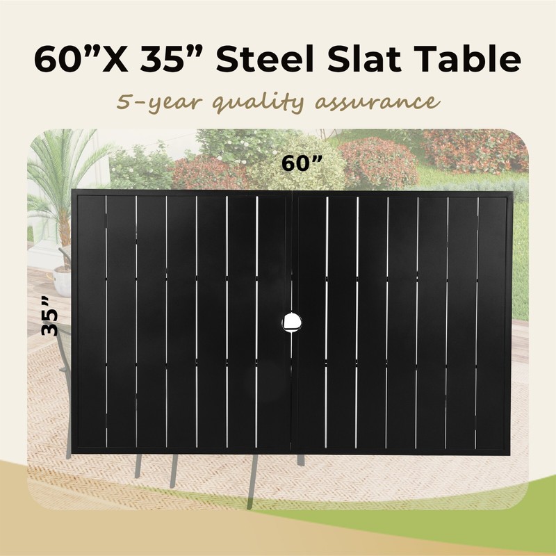PHI VILLA 7 Piece Patio Dining Set Outdoor Metal Table with Umbrella Hole gallery