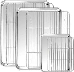 Baking Sheet with Rack Set Stainless Steel Cookie Sheet Baking Pans 6 PCS New