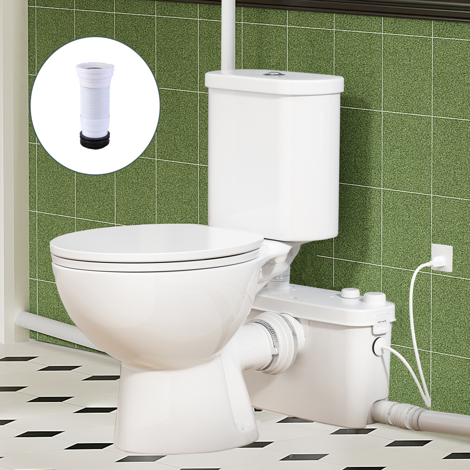 500W Upflush Macerating Toilet System with Pump & 4 Inlets for Basement White gallery