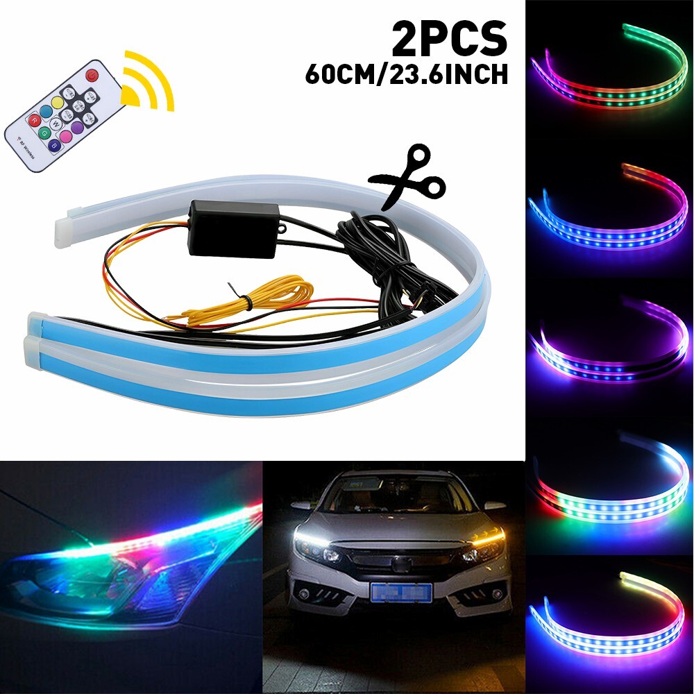 60CM Sequential Flexible LED DRL Turn Signal Strip Light RGB 2835 SMD Waterproof gallery