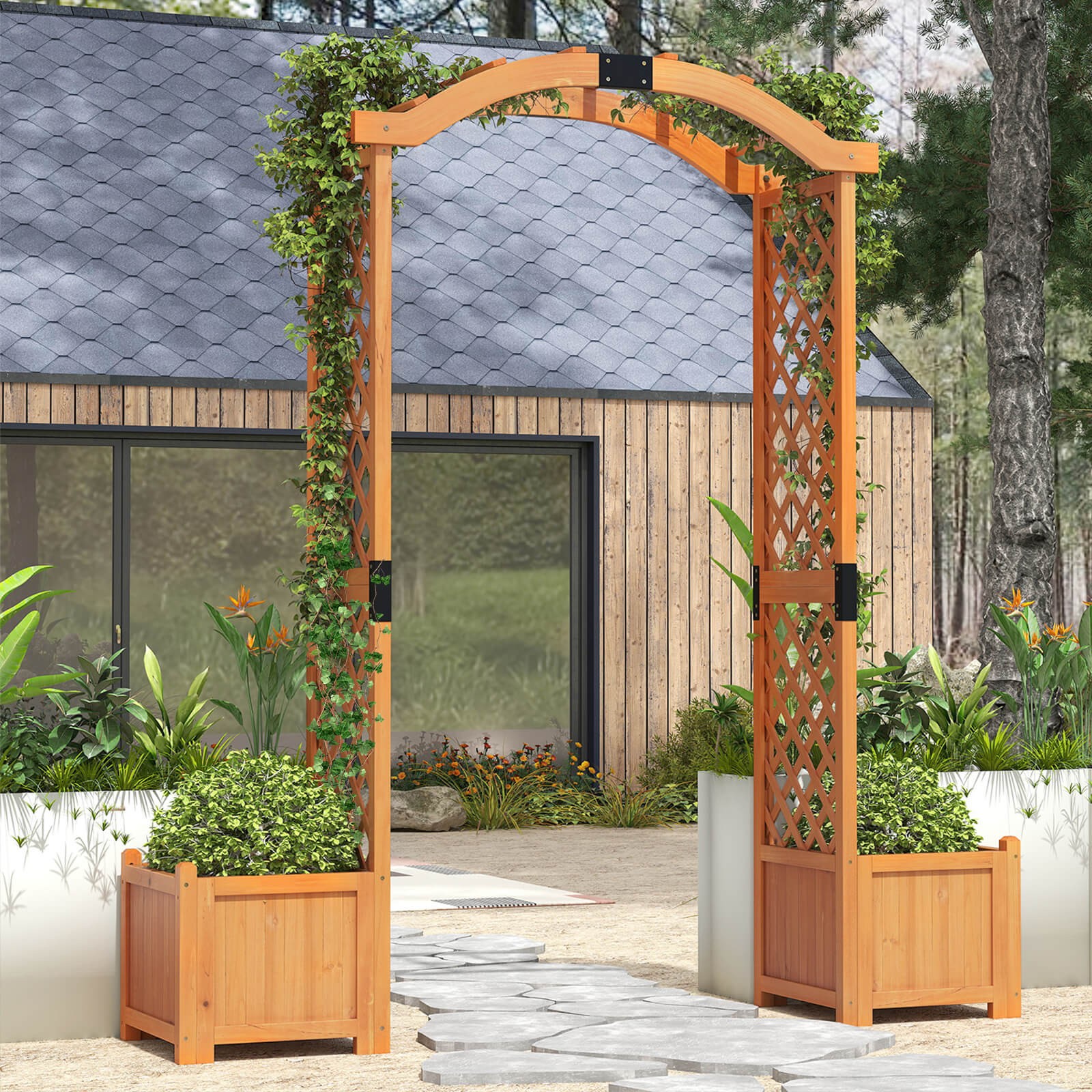 79 Inch Tall Archway Trellis for Climbing Plants Vegetables w/ Planter Boxes gallery