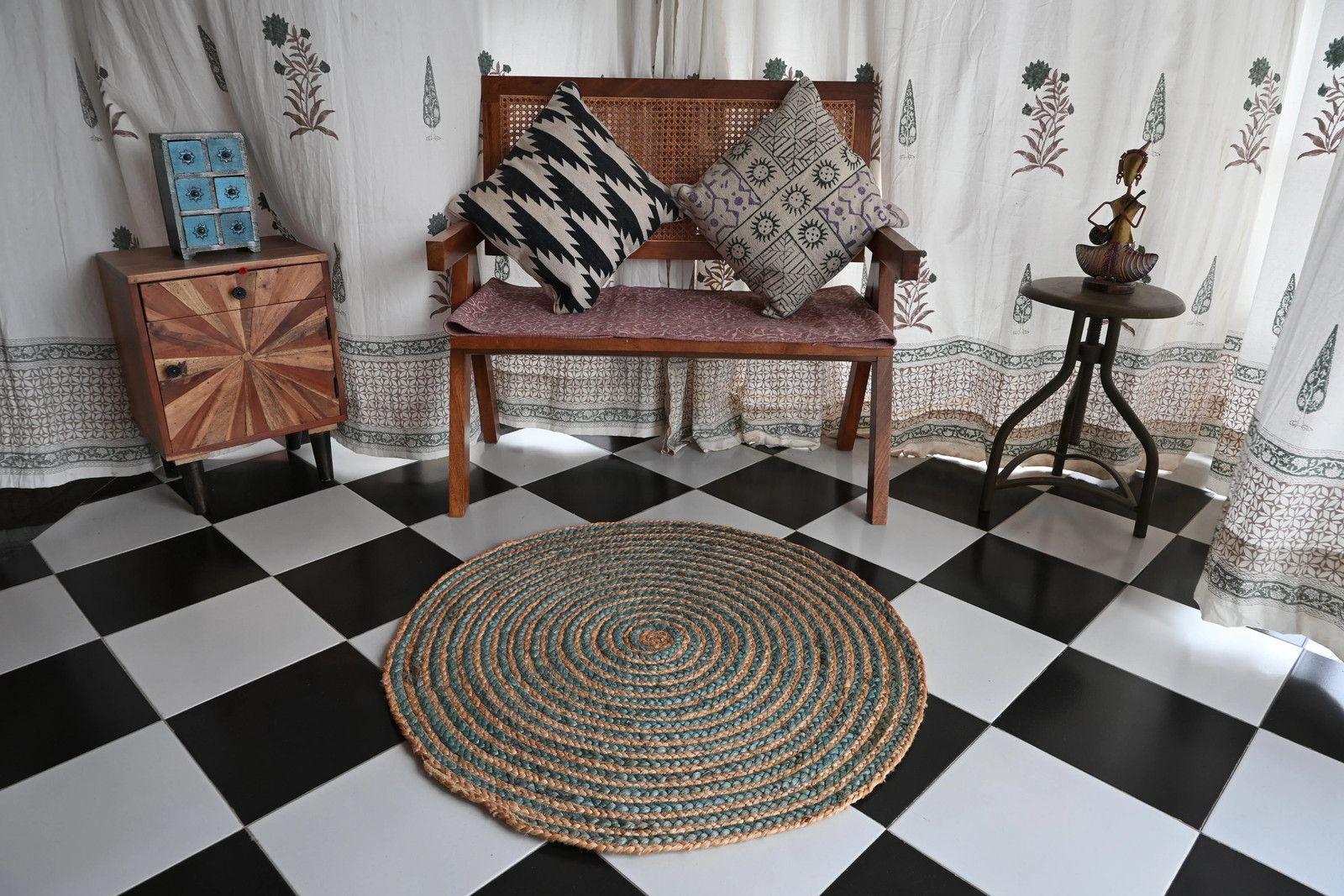 Rugmoda Jute Rug Blue & Tan Braided 3x3 ft Round Living Room Entryway Area Rug gallery