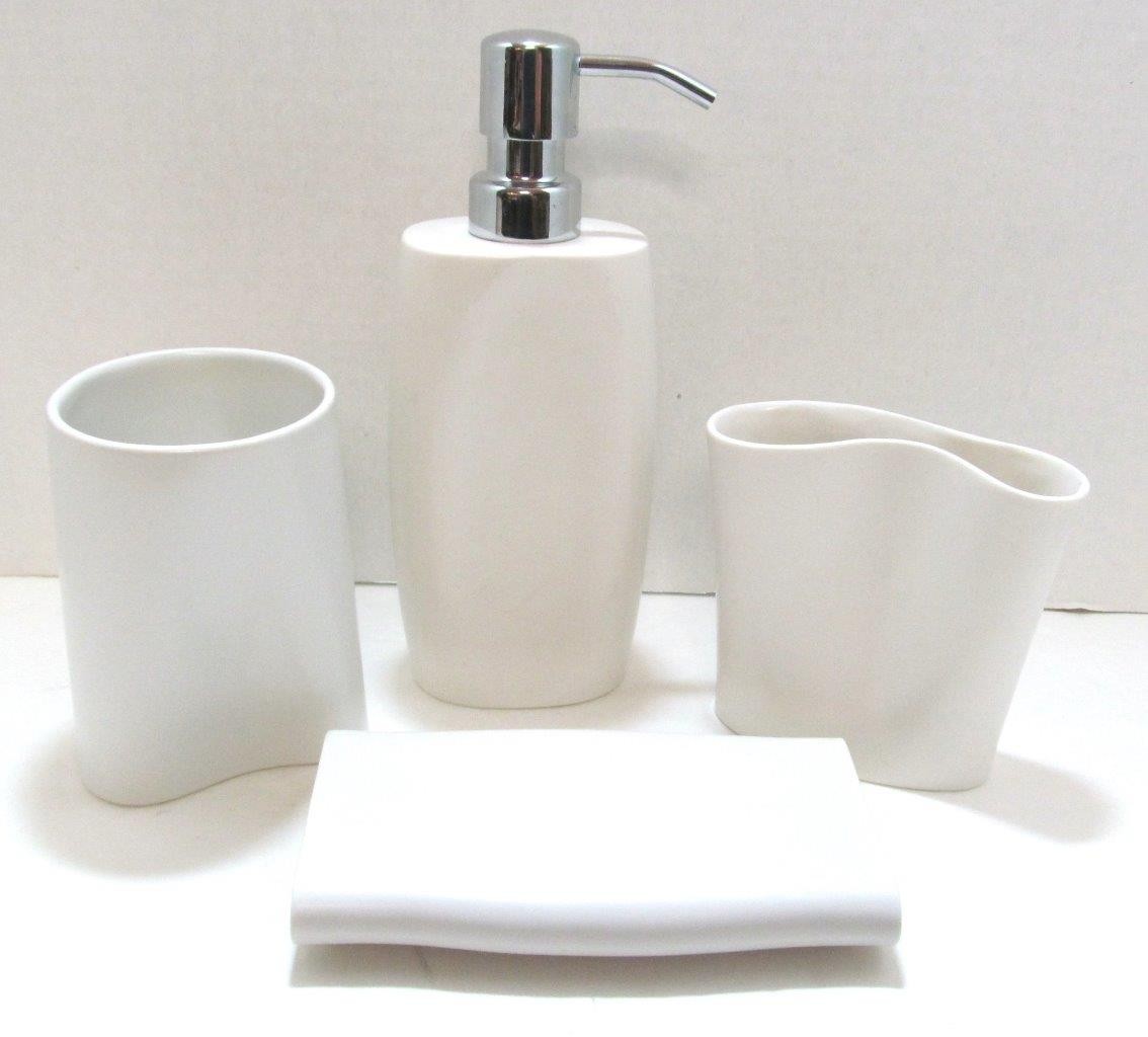 CROSLEY Modern 4 piece Unique Bath Line Free Form Abstract Shapes All White NEW gallery