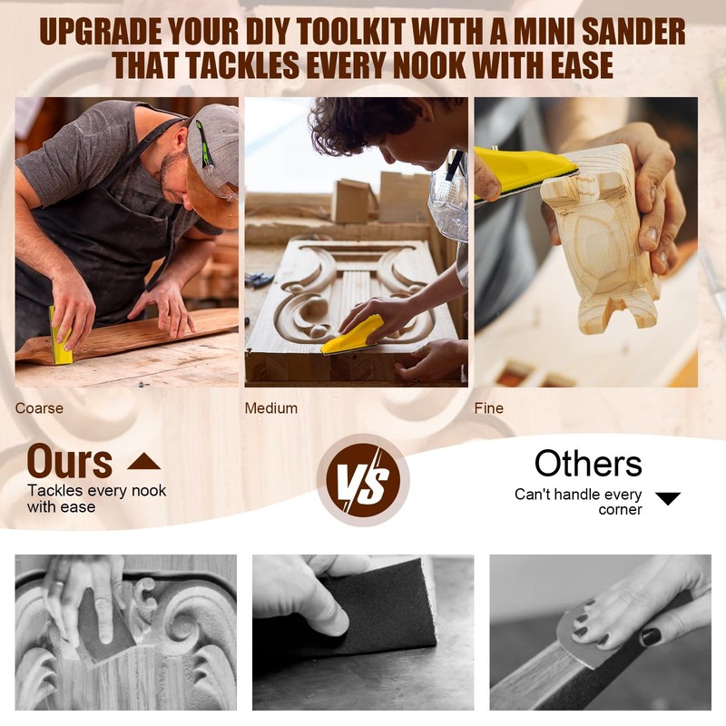 90PCS Premium Micro Detail Sander Kit, Updated 3-In-1 Mini Hand Sanding Block, 6 gallery