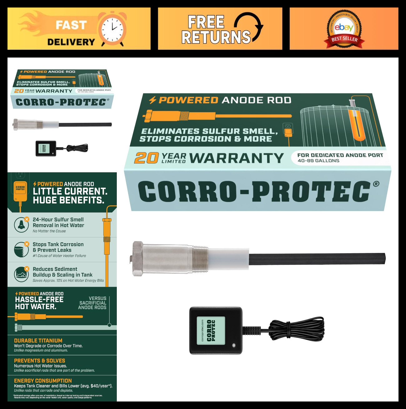 Corro-Protec Powered Anode Rod for Water Heater, Titanium, Stops Corrosion gallery