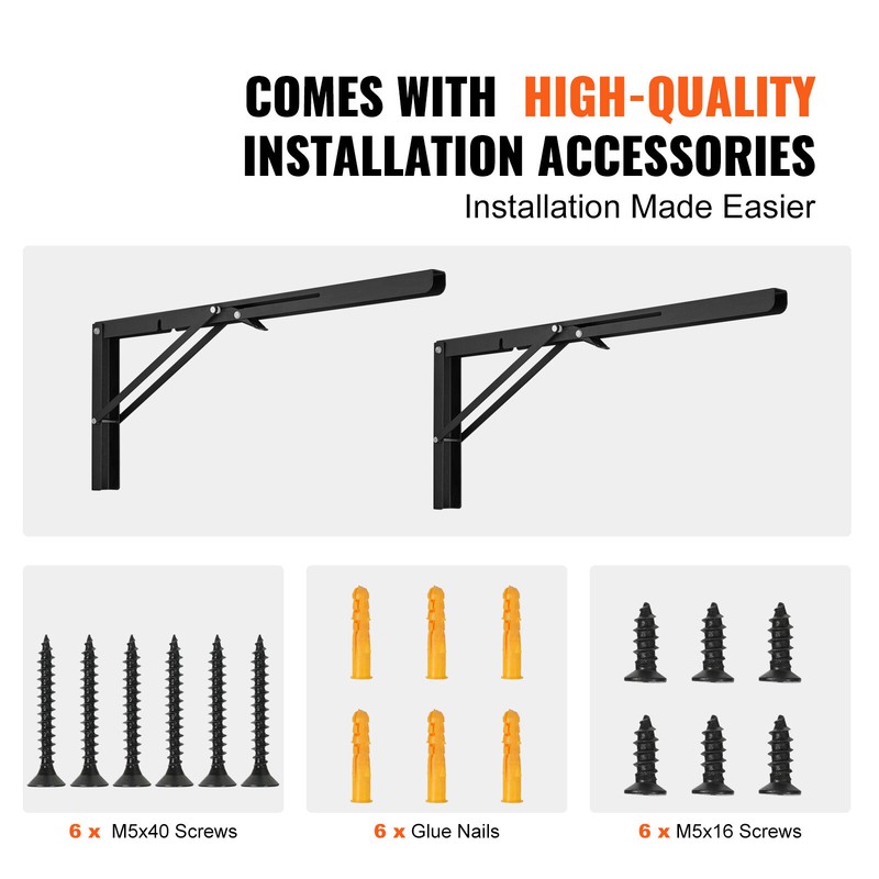 VEVOR Foldable Shelf Bracket 24”L 2 Pcs Heavy Duty Floating Shelf Brackets gallery