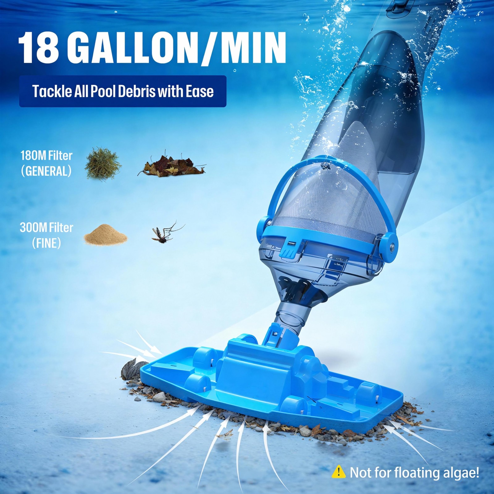Cordless Pool Vacuum Handheld Rechargeable Pool Vacuum Cleaner 60 Min Runtime gallery