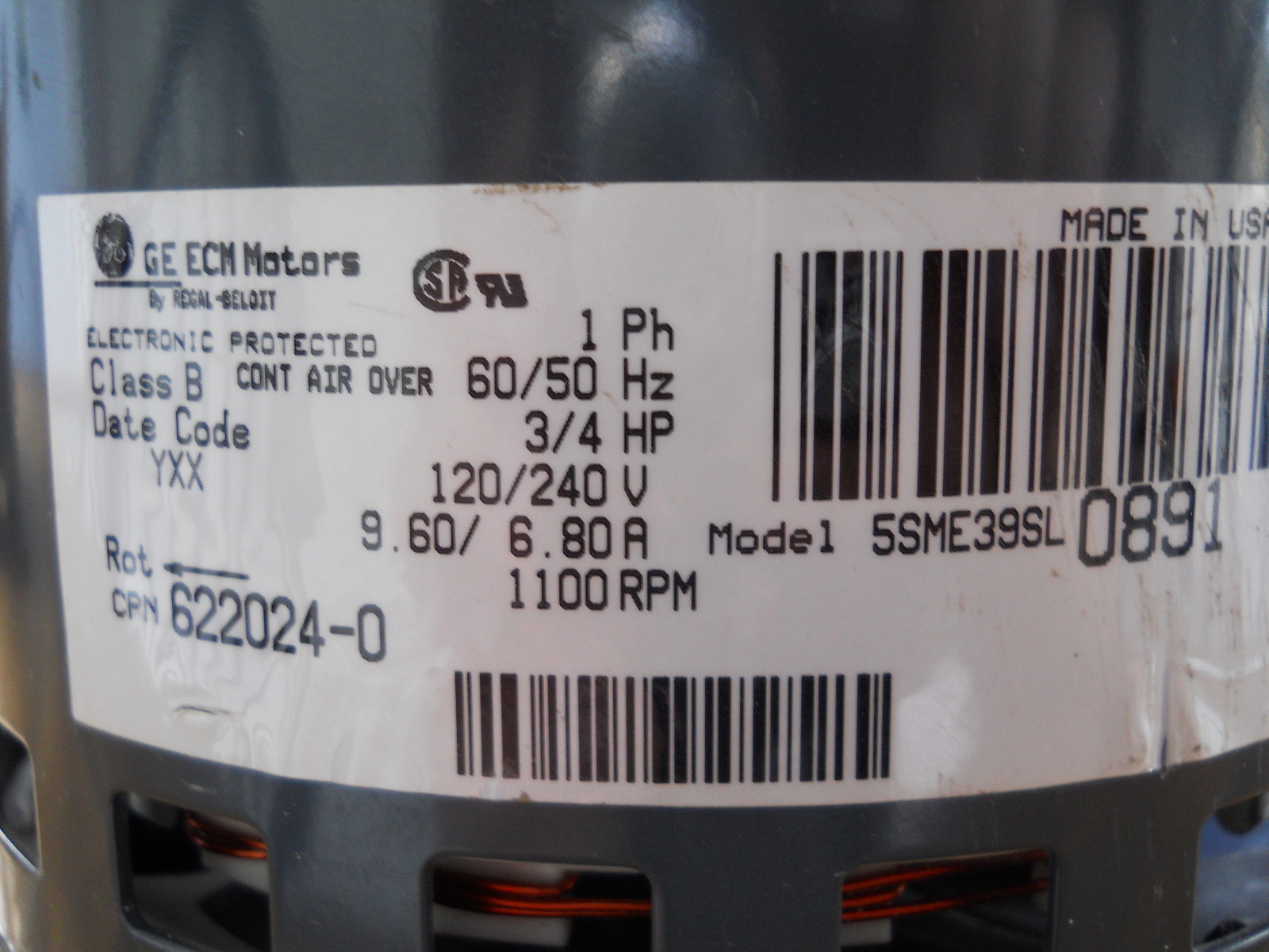 GE 3/4 HP Blower Motor 5SME39SL0891 Model# 622024-0 gallery