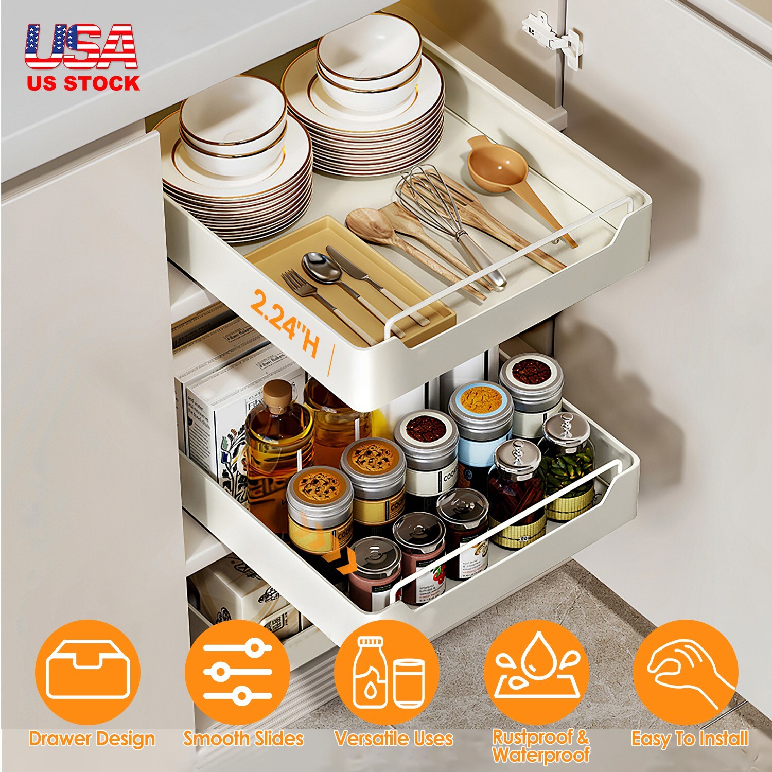 Pull Out Cabinet Kitchen Drawer Carbon Steel Pull Out Shelf Holder Organizer gallery