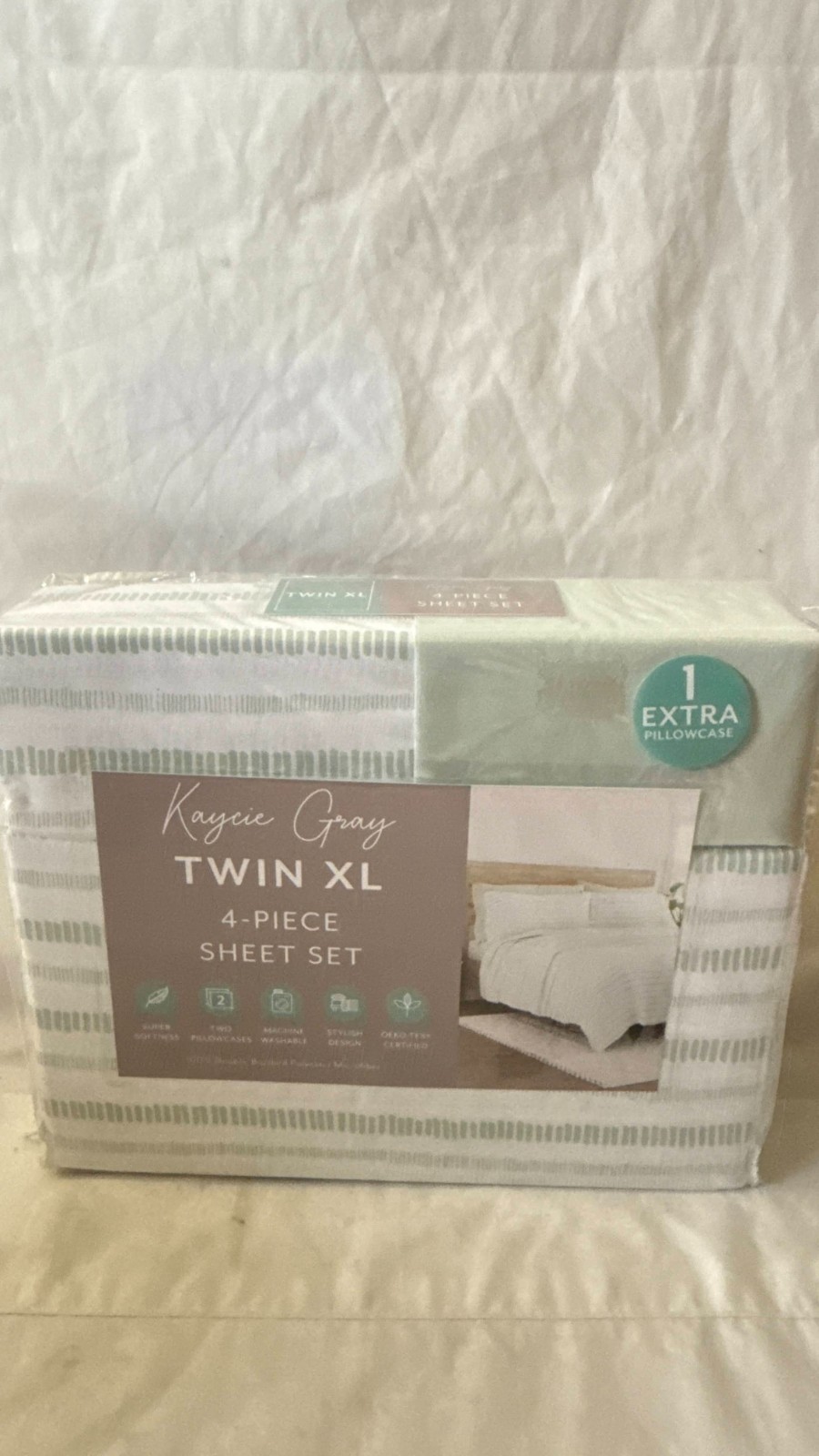 New Kaycie Gray 4-Pc. Microfiber Sheet Set ,Dashed Stripe Bundle Twin XL Green gallery