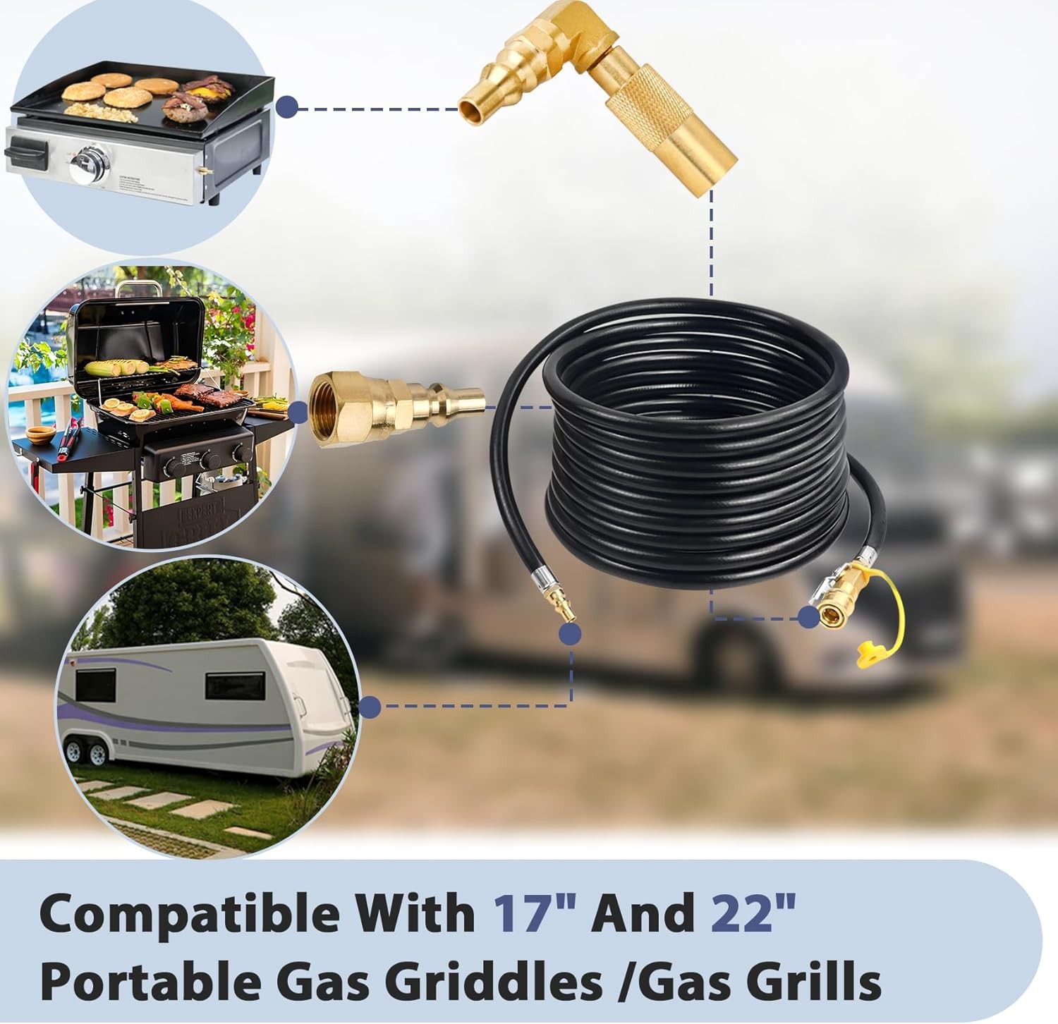 24FT RV Quick Connect Propane Hose fits 17" and 22" Blackstone Griddles Grills gallery