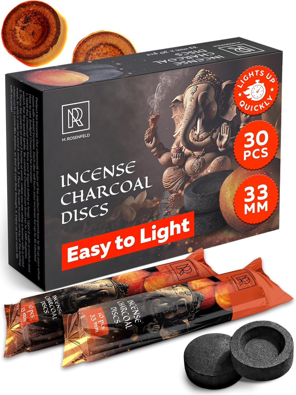 Charcoal Discs to Burn Incense - 30 Pcs Charcoal for Incense Burning - 33 Mm Mos gallery