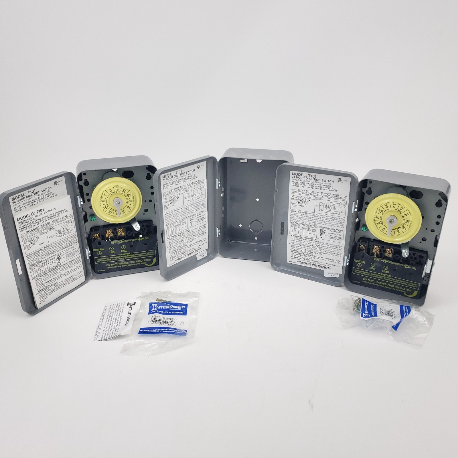 2 qty Intermatic T101 24-Hour Mechanical Time Switch 120 VAC 60Hz +1 enclosure gallery