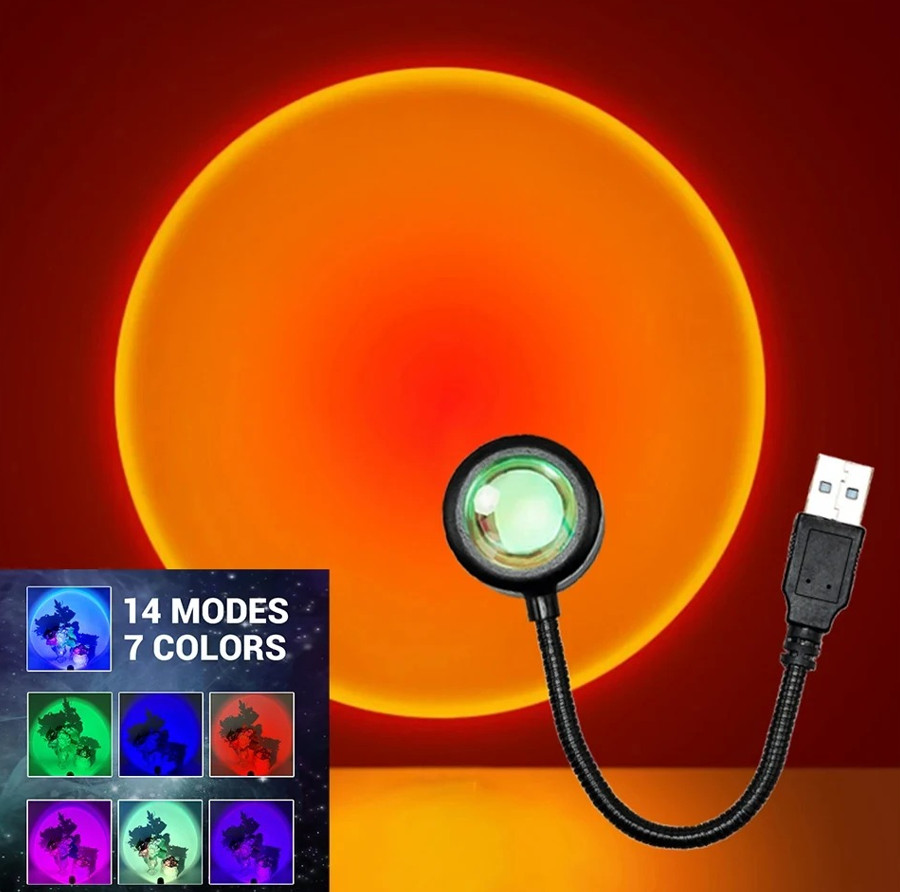 1pc USB Sunset Projector Lamp 360° Rotating Mood Light Decor Lighting Decoration gallery