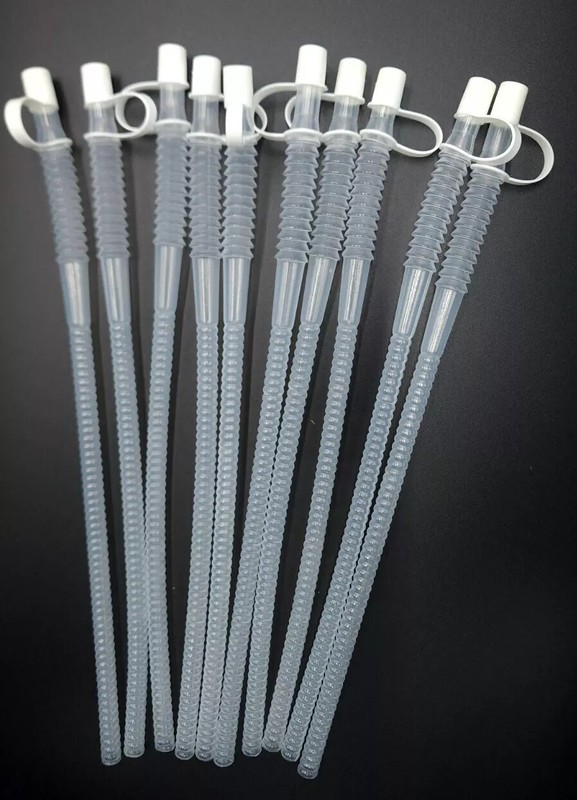 Jumbo 11" Drinking Straws Attached Slip Caps/Cover Flexible/Bendy Reusable ×10 gallery