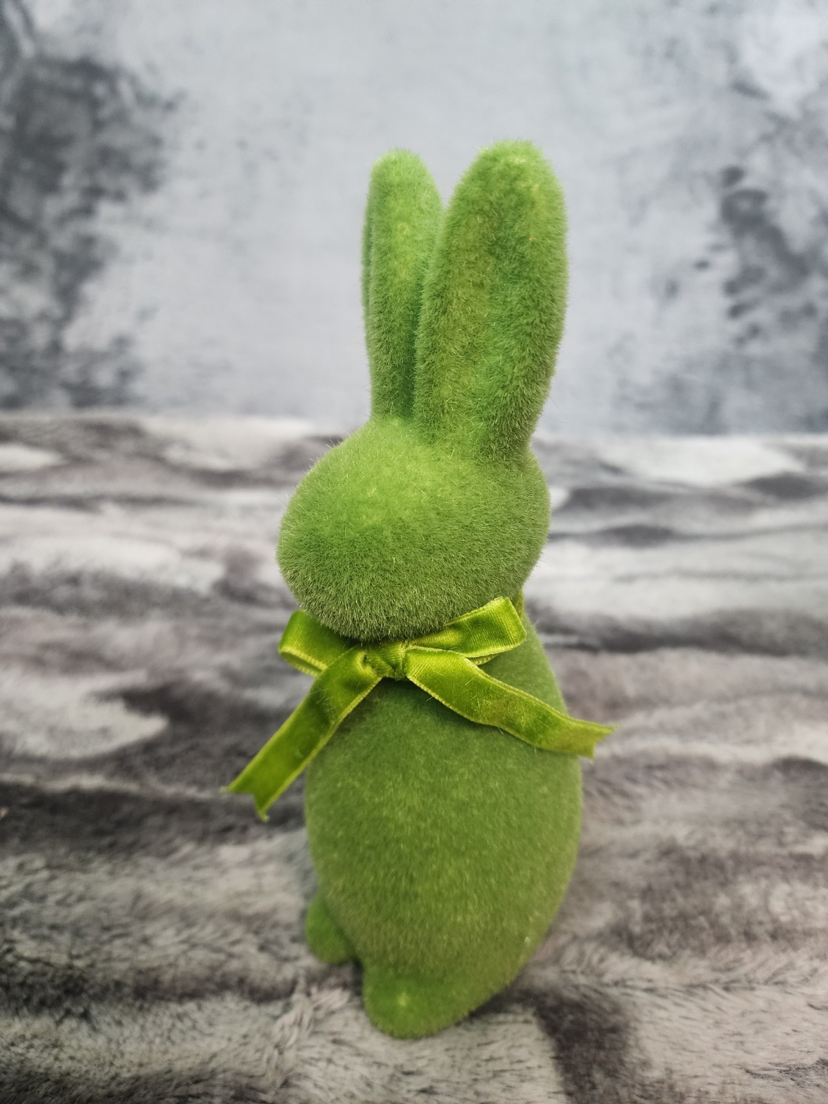 Bunny Rabbit Figurine Flocked Green Pink Purple Faux Grass Spring Decor Set Of 4 gallery