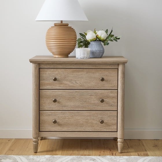 My Texas House Monroe 3 Drawer Nightstand with USB, Brushed Oak Finish gallery