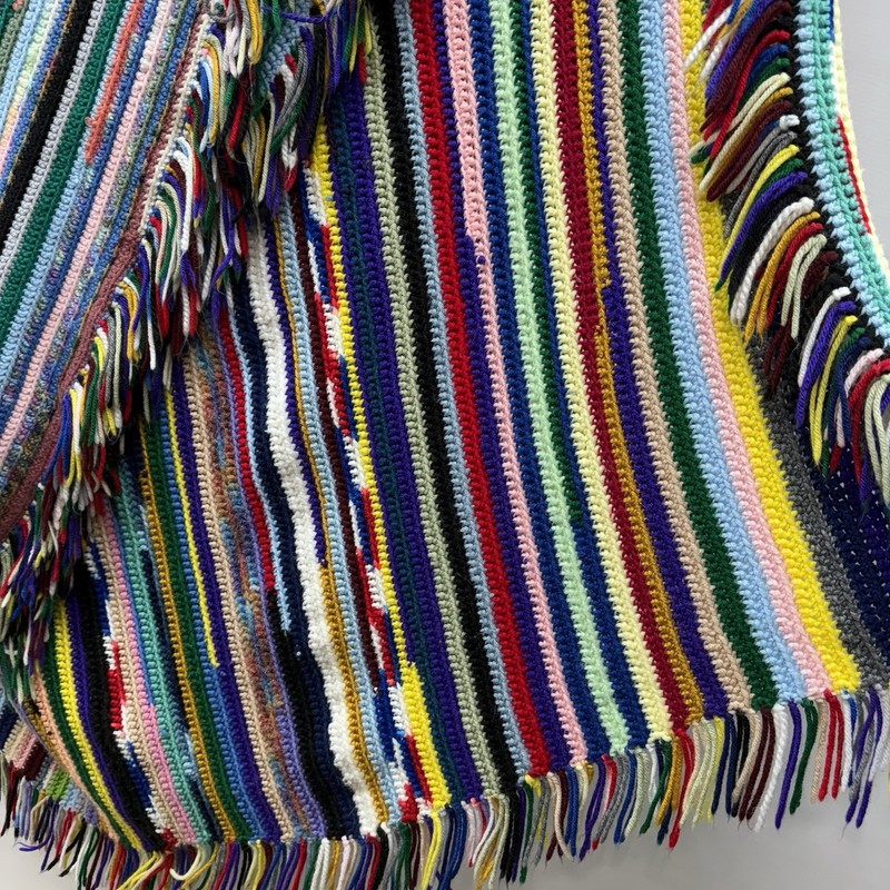 Vintage 70s Handmade Large Afghan Blanket Crochet Granny Stripe 78”x 82” Rainbow gallery