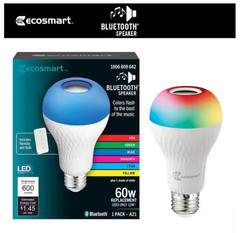 EcoSmart Bluetooth Speaker Medium LED Light Bulb W/ Remote Control (1-Pack)