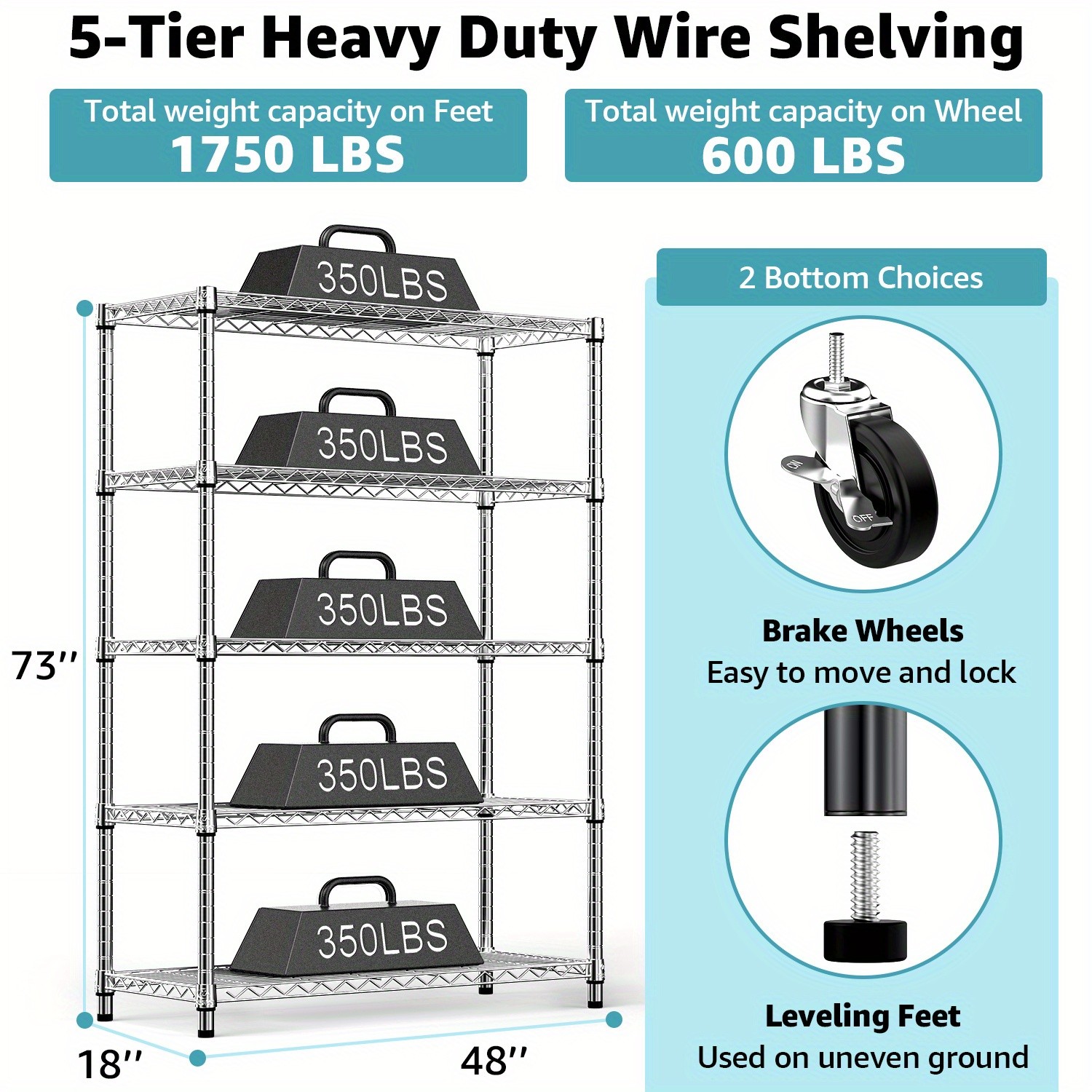 MZG[Heavy Duty Storage Shelving] 2000 LBS 5/ 4/3 Tier Heavy Duty Metal Wire Stor gallery